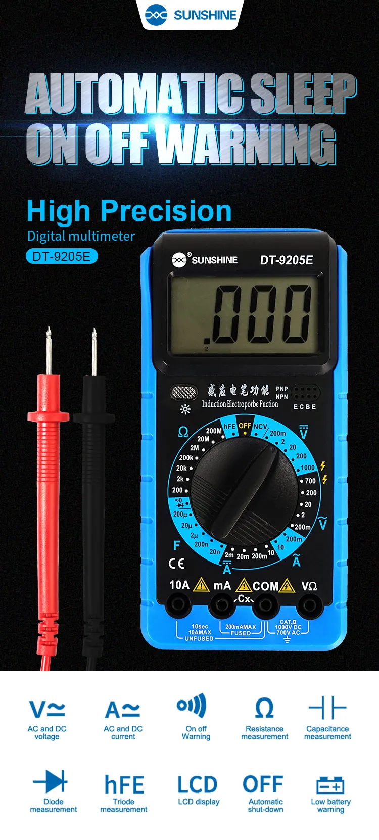 Multimètre numérique SUNSHINE DT-9205E