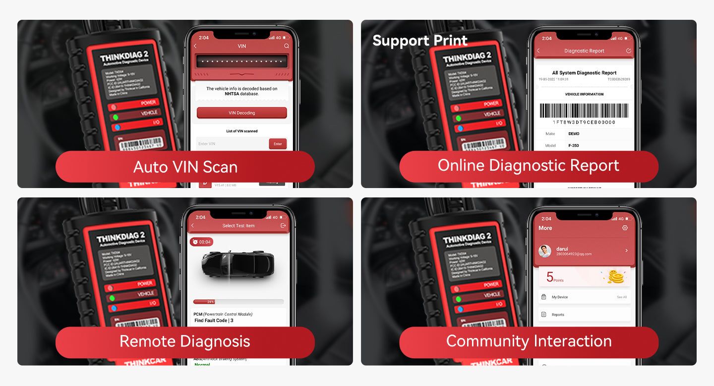 THINKCAR Thinkdiag2 Scanner de diagnostic bidirectionnel de tous les syst&egrave;mes pour iOS et Android avec protocole CAN-FD et 15+ fonctions de r&eacute;initialisation