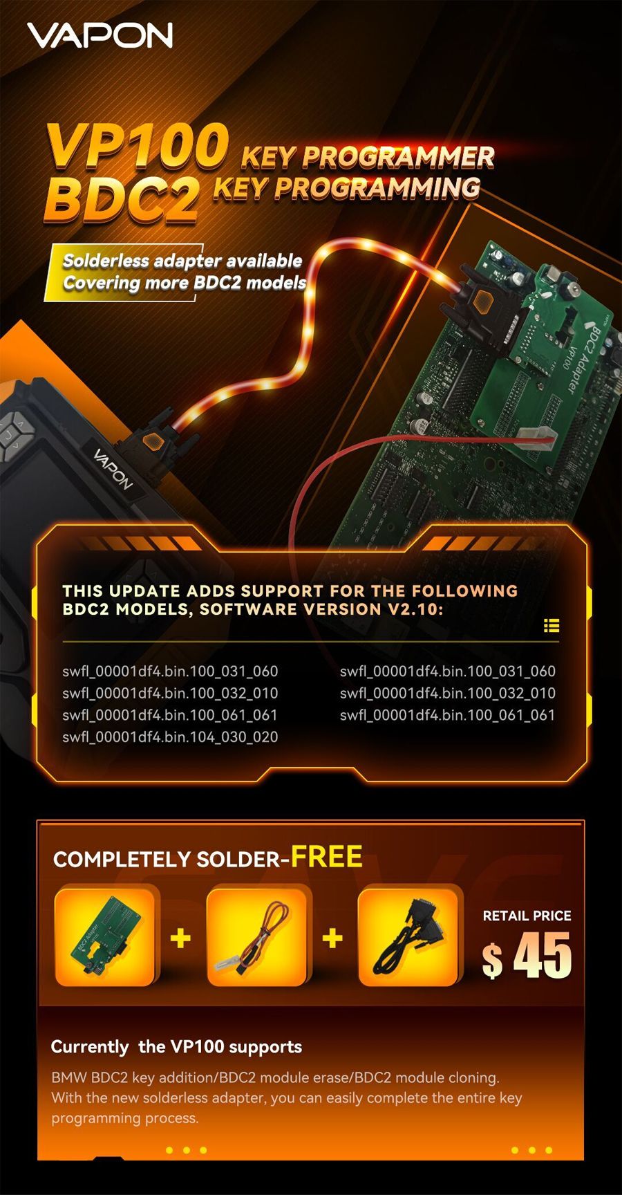 Programmateur de cl&eacute;s d'adaptateur sans soudure VAPON VP100 BDC2
