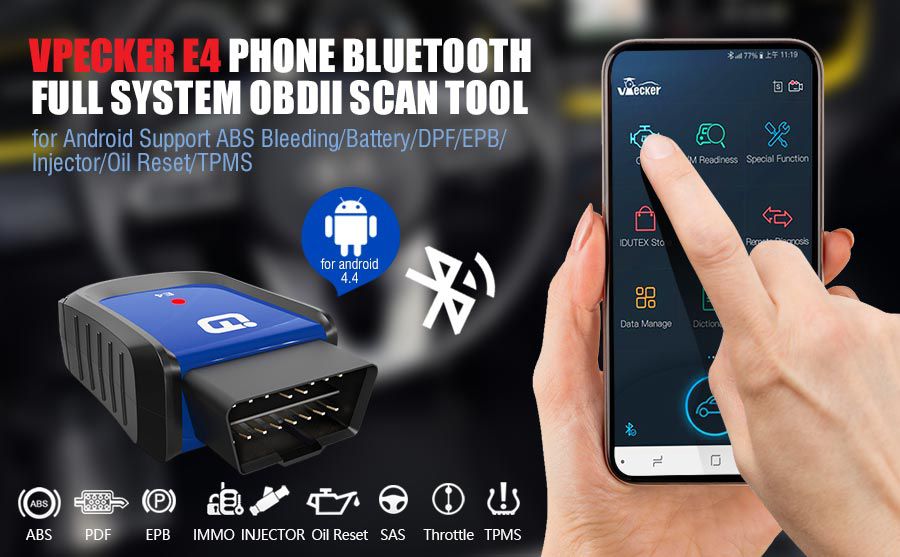 VPECKER E4 téléphone Easydiag Bluetooth système complet OBDII outil de numérisation 