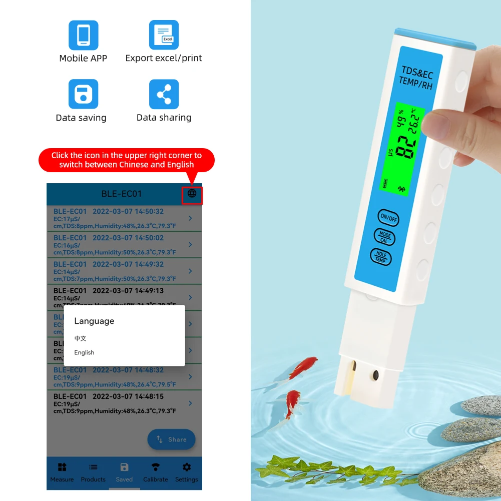 Testeur 4 en 1 de qualité d'eau Yieryi – Conductivit