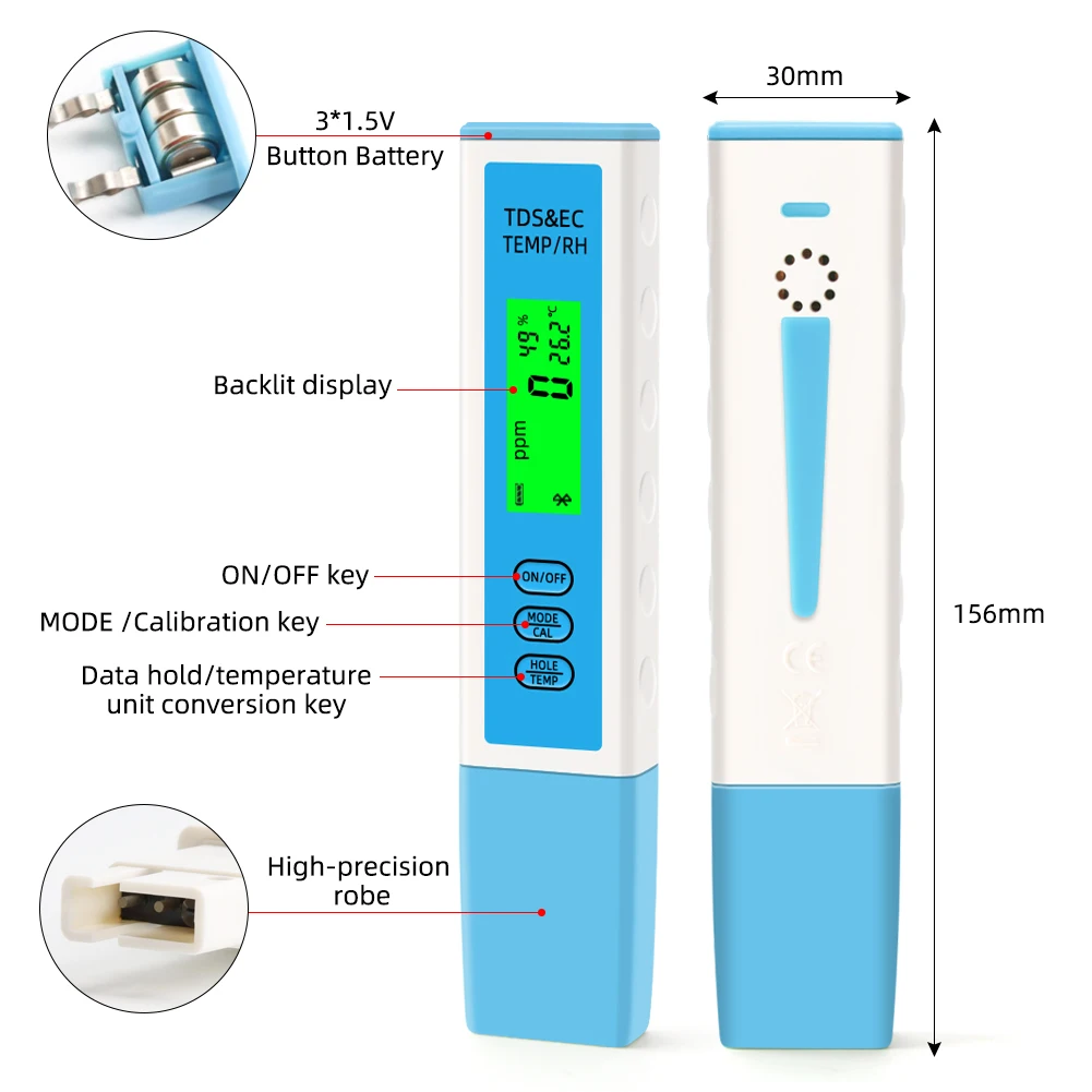 Testeur 4 en 1 de qualité d'eau Yieryi – Conductivit