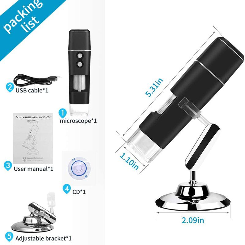 Microscope numérique sans fil 1080p HD 2mp 8 LED USB micro