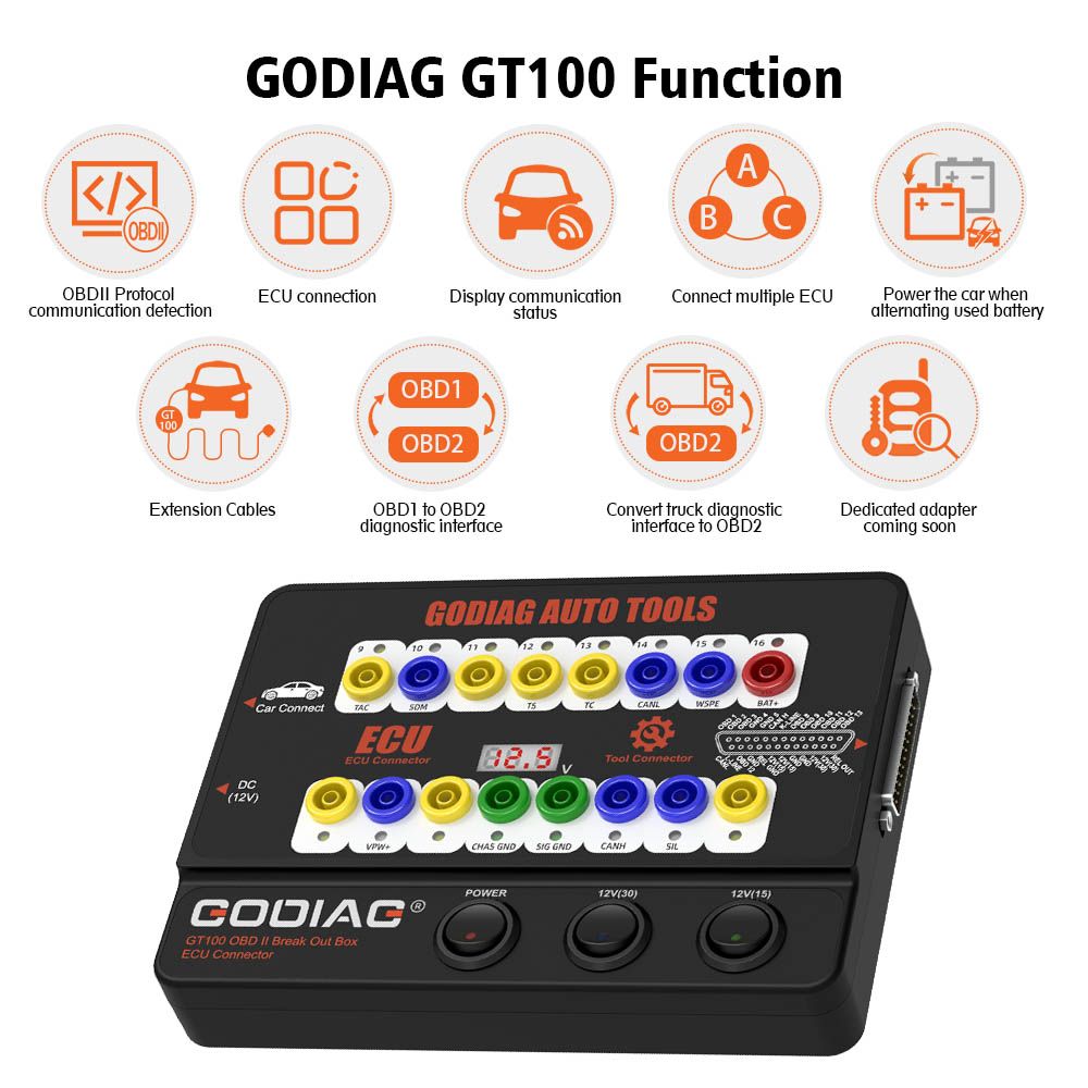 GODIAG GT100 Auto Outil OBDII Break Out Box ECU Connecteur