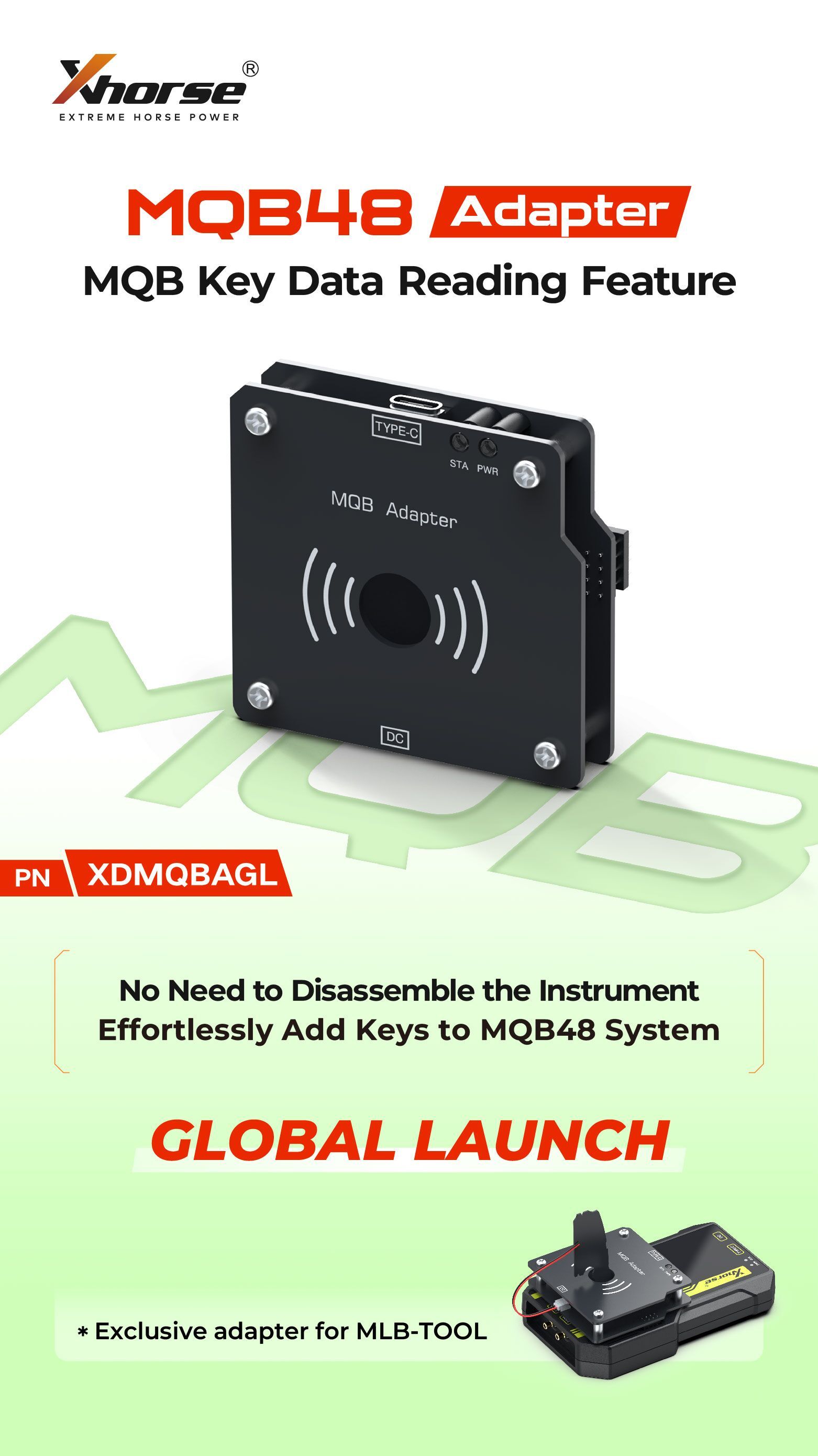 Adaptateur MQB XHORSE XDMQBAGL Pas besoin de démonter l'instrument Travailler avec l'outil MLB