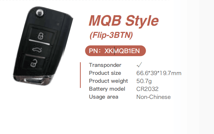 Xhorse VW MQB xkmqb1en Flip Transceiver Key 3 buttons