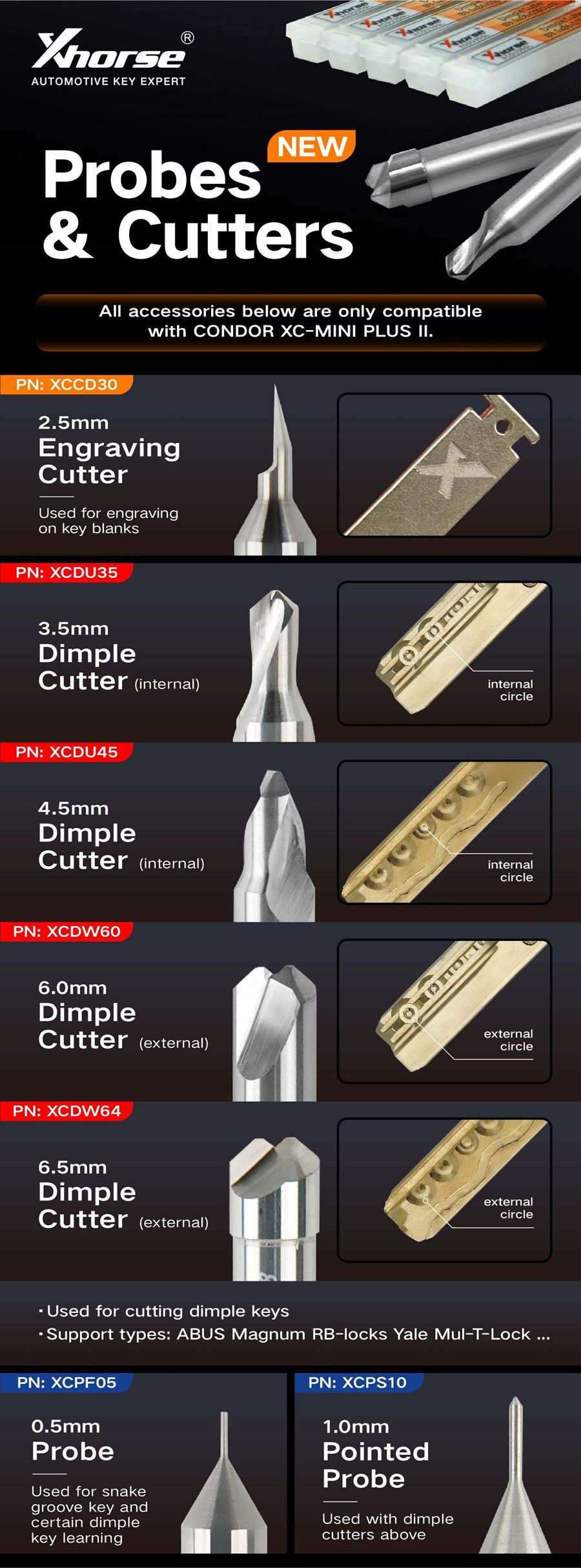 Xhorse XCDW64GL 6.5mm Coupe de Dimple 