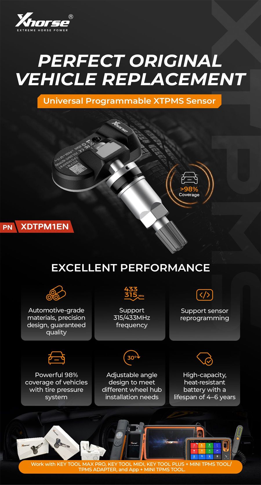 Capteur TPMS Xhorse XDTPM1EN Capteur XTPMS programmable universel