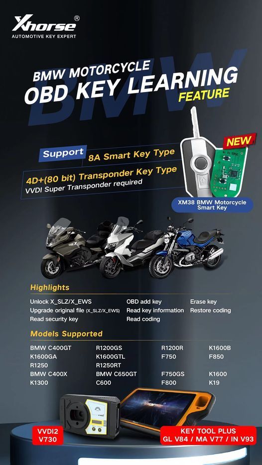Licence d'apprentissage cl&eacute; OBD de moto BMW Xhorse pour VVDI2 et Key Tool Plus
