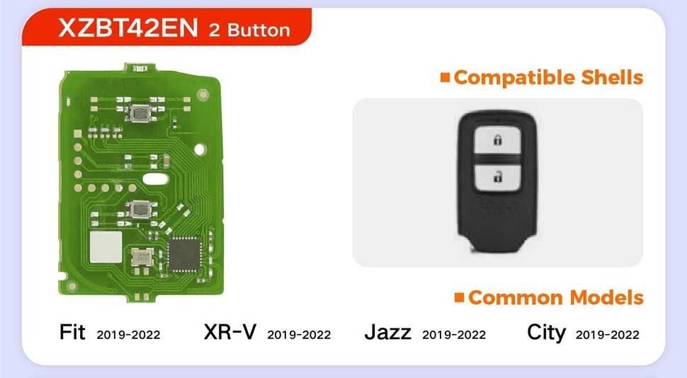 XHORSE XZBT42EN 2 Bouton HON.D PCB spéciaux pour Honda Fit 2019-2022 XR-V 2018-2022 Jazz 2019-2022 City 2019-2022 5pcs / lot