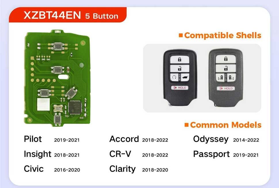 XHORSE XZBT44EN HON.D PCB sp&eacute;ciaux 5 boutons 