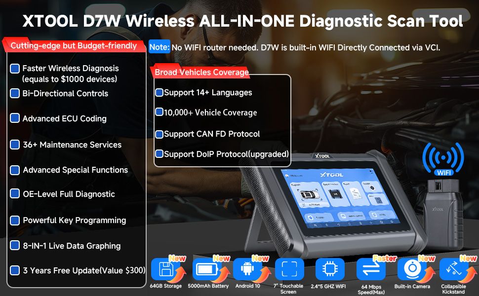 XTOOL D7W D7WIFI tous les systèmes de diagnostic bidirectionnel &