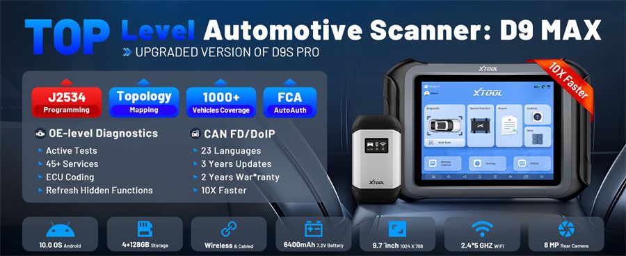 XTOOL D9 MAX scanner de diagnostic professionnel