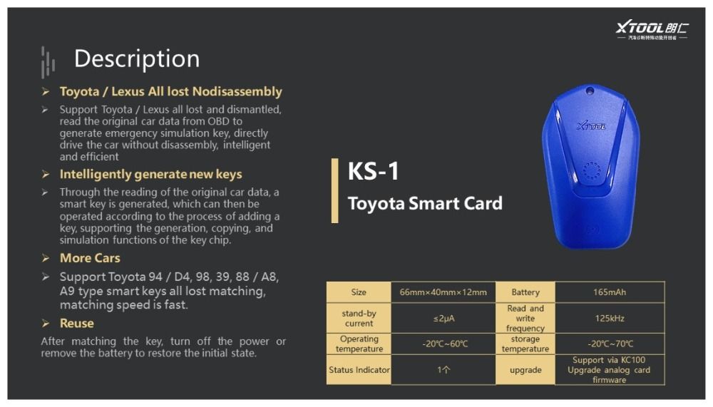 XTOOL KS-1 Programmateur cl&eacute; pour Toyota
