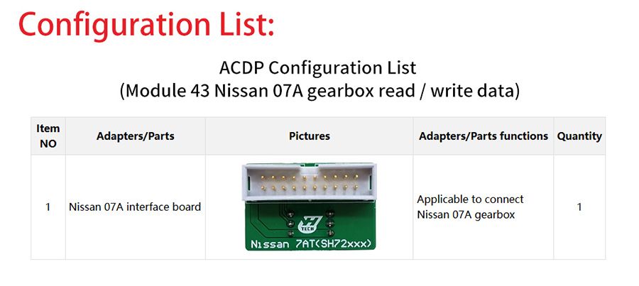 YANHUA ACDP Module 43: Nissan 07A Bo&icirc;te de vitesses Lire/&Eacute;crire des donn&eacute;es