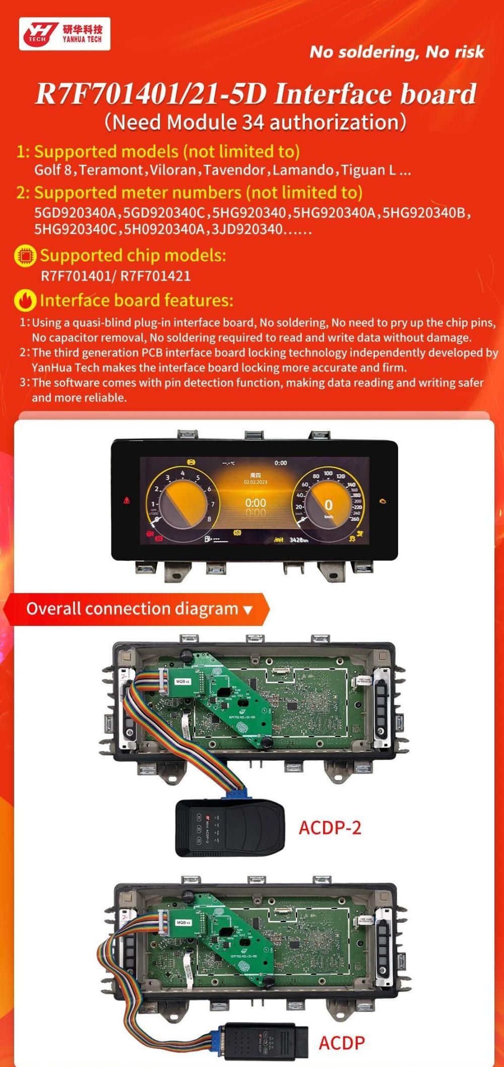 Carte d'interface de Yanhua ACDP R7F701401/21-5D pour le travail de VW MQB 5D avec le module 34