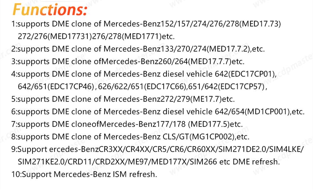 Fonctions du paquet DME Yanhua Mini ACDP-2 MB