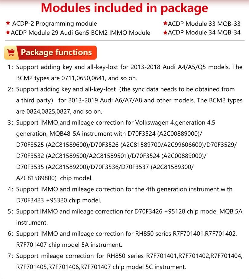 Yanhua ACDP-2 VW/Audi BCM2/MQB Package avec Module 29/33/34