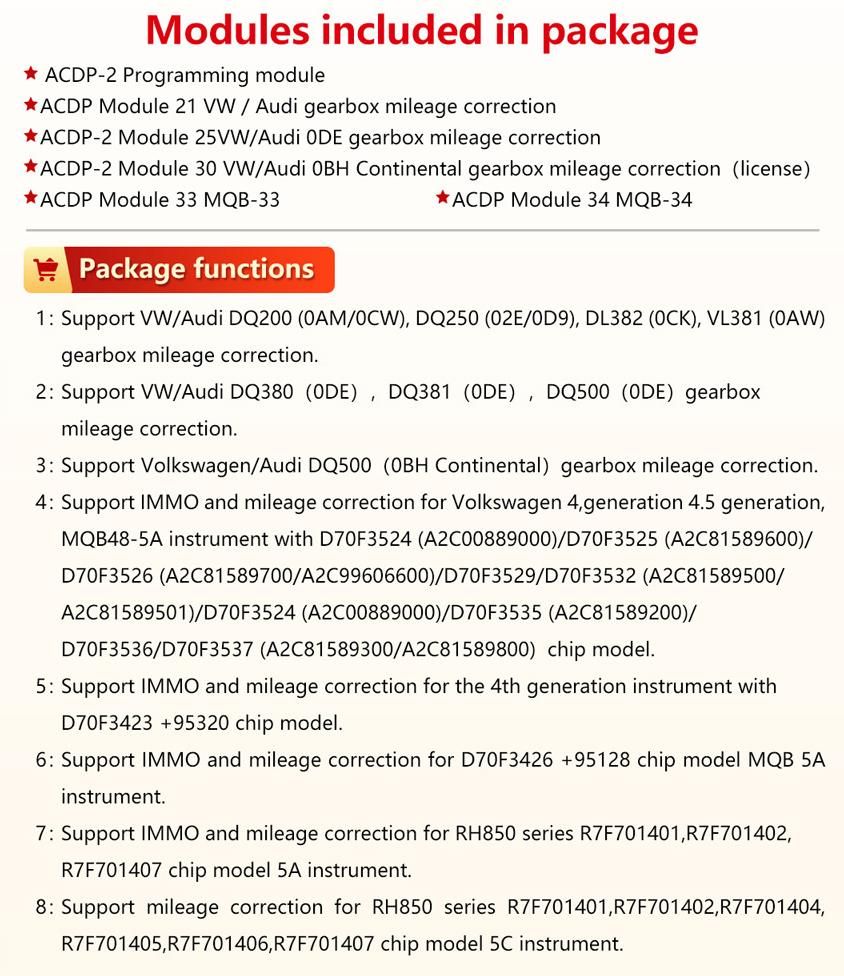 Yanhua ACDP-2 VW/Audi TCU/ODO Package Kilom&eacute;trage avec Module 21/25/30/33/34 pour VW/Audi Transmission et Cluster Kilom&eacute;trage