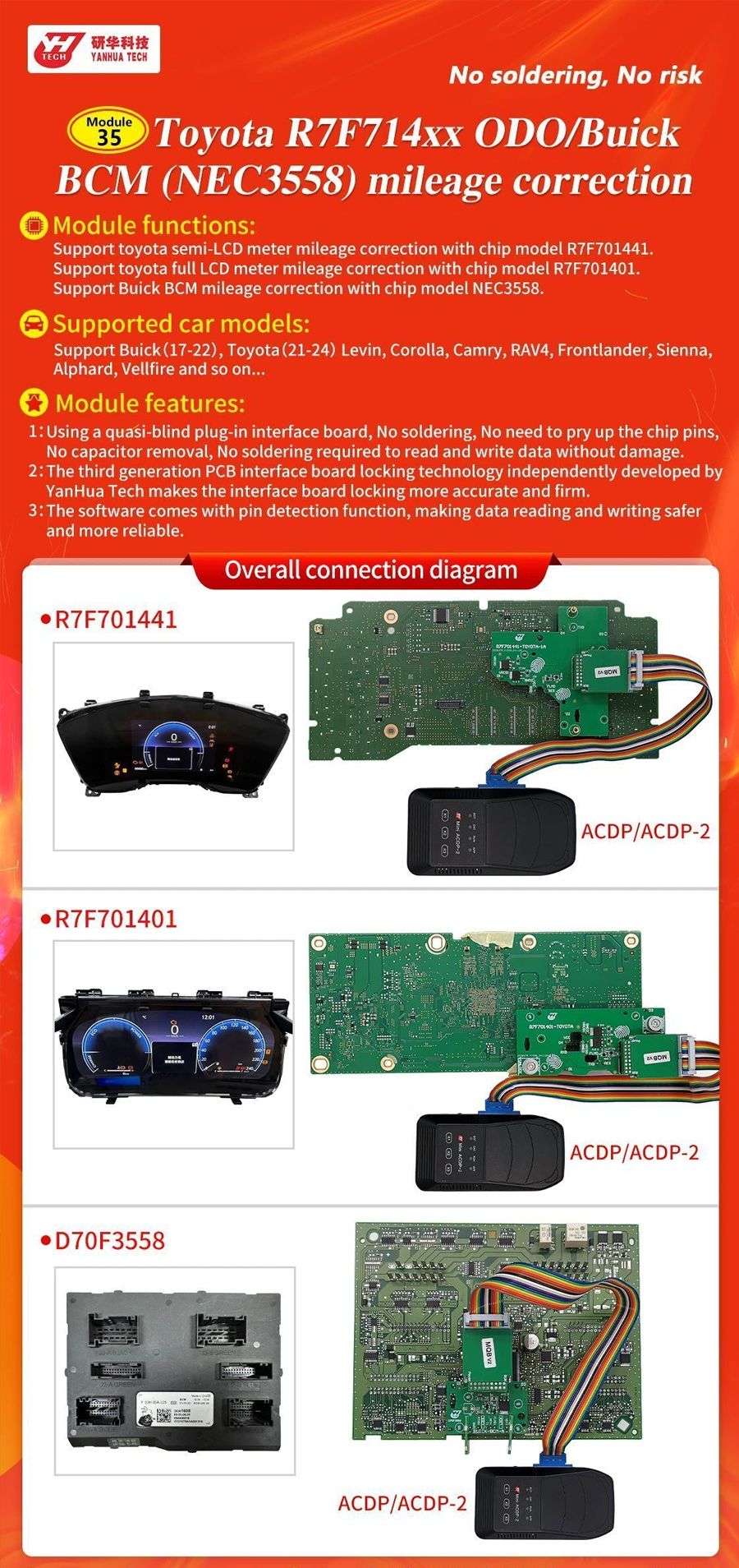 YANHUA ACDP/ACDP2 Module 35 : Toyota R7F714xx ODO/Buick BCM(NEC3558) Correction du kilom&eacute;trage 