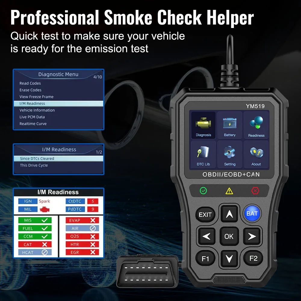 Lecteur de Code OBD2 YM519 Multilingue – Testeur de Batt