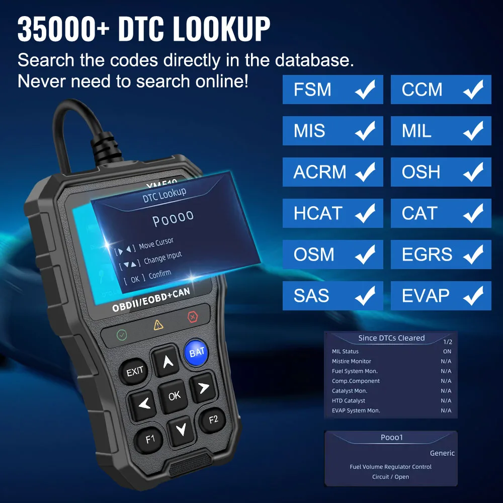 Lecteur de Code OBD2 YM519 Multilingue – Testeur de Batt